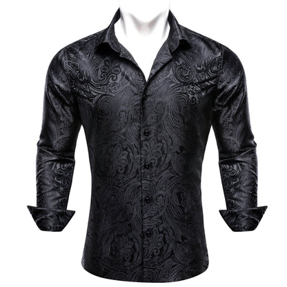 Classic Black Paisley Silk Dress Shirt shirt    - Sophisticated Gentlemen