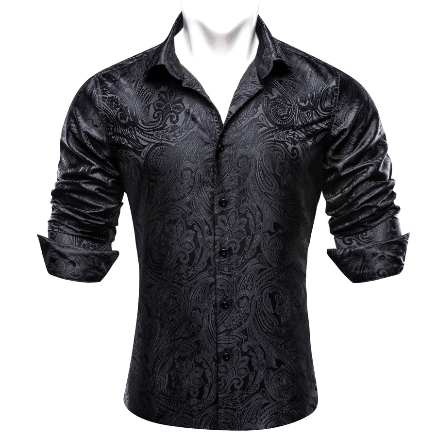 Classic Black Paisley Silk Dress Shirt shirt    - Sophisticated Gentlemen