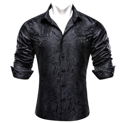 Classic Black Paisley Silk Dress Shirt shirt    - Sophisticated Gentlemen