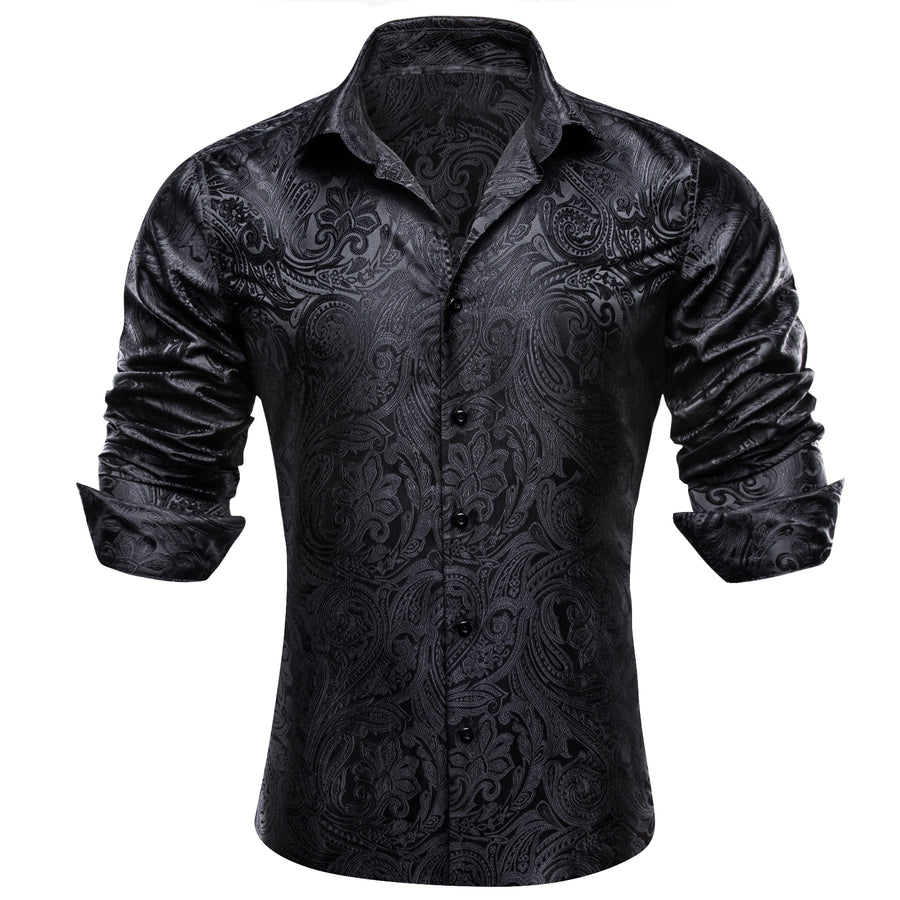 Classic Black Paisley Silk Dress Shirt shirt    - Sophisticated Gentlemen
