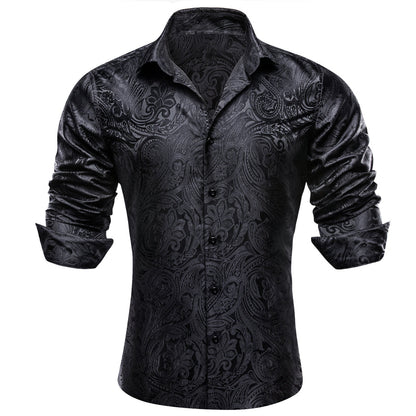 Classic Black Paisley Silk Dress Shirt shirt    - Sophisticated Gentlemen