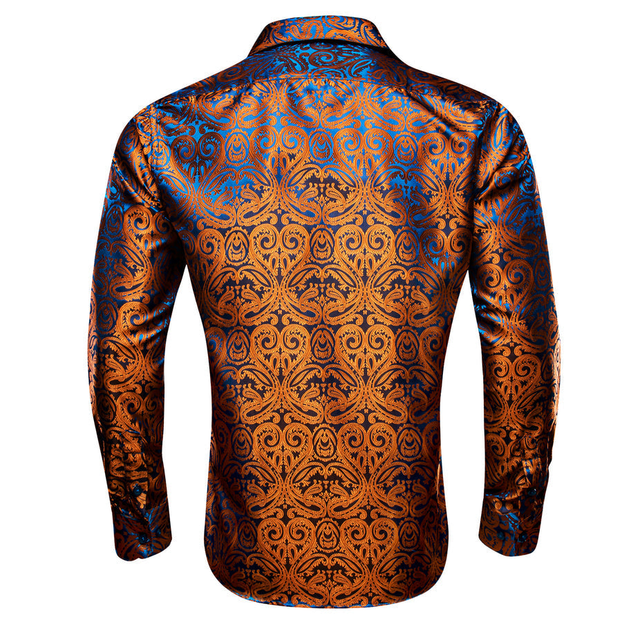 Shiny Brown Paisley Silk Dress Shirt shirt    - Sophisticated Gentlemen