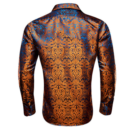 Shiny Brown Paisley Silk Dress Shirt shirt    - Sophisticated Gentlemen