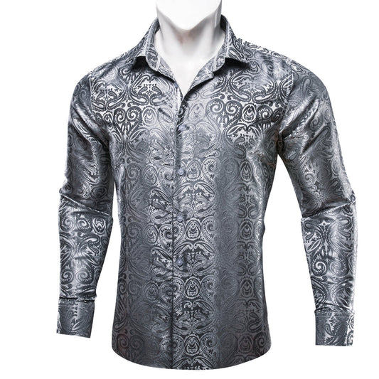 Classic White Silver Silk Dress Shirt shirt S   - Sophisticated Gentlemen