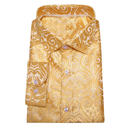 Bright Yellow Paisley Silk Dress Shirt shirt    - Sophisticated Gentlemen