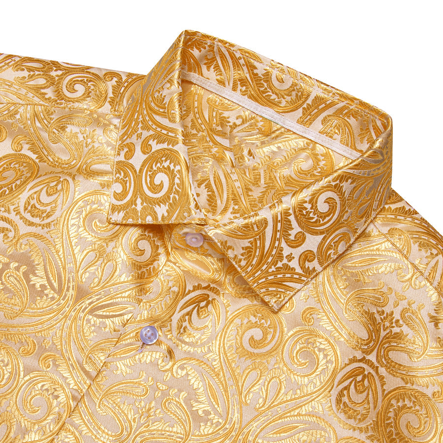 Bright Yellow Paisley Silk Dress Shirt shirt    - Sophisticated Gentlemen