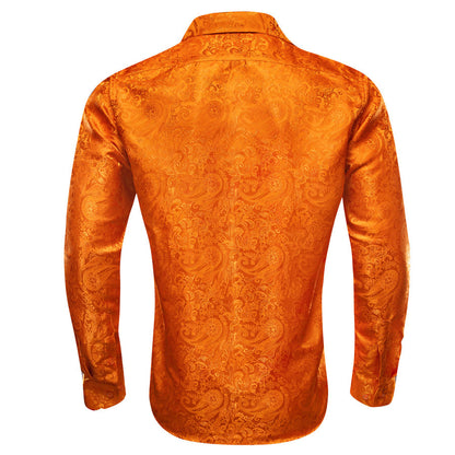 Orange Paisley Silk Dress Shirt shirt    - Sophisticated Gentlemen