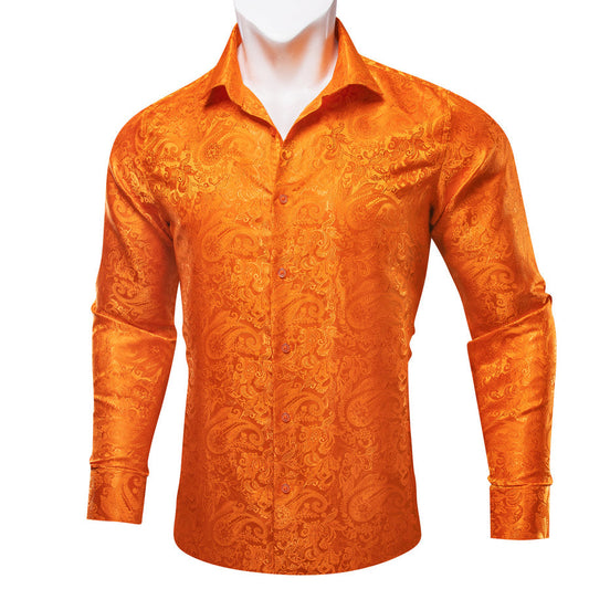Orange Paisley Silk Dress Shirt shirt S   - Sophisticated Gentlemen