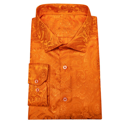Orange Paisley Silk Dress Shirt shirt    - Sophisticated Gentlemen