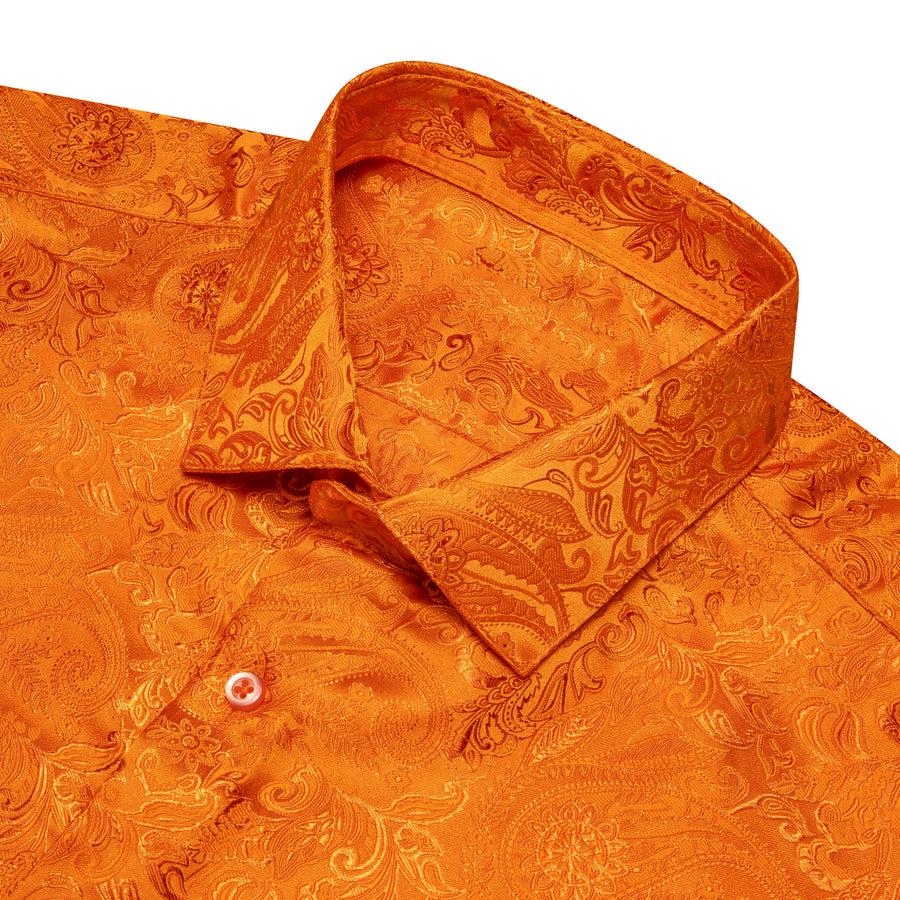 Orange Paisley Silk Dress Shirt shirt    - Sophisticated Gentlemen