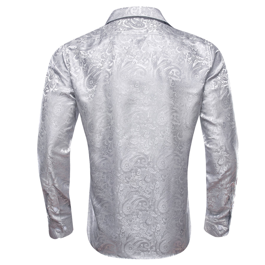 Classic Pure Silver Paisley Silk Dress Shirt shirt    - Sophisticated Gentlemen