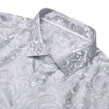 Classic Pure Silver Paisley Silk Dress Shirt shirt    - Sophisticated Gentlemen