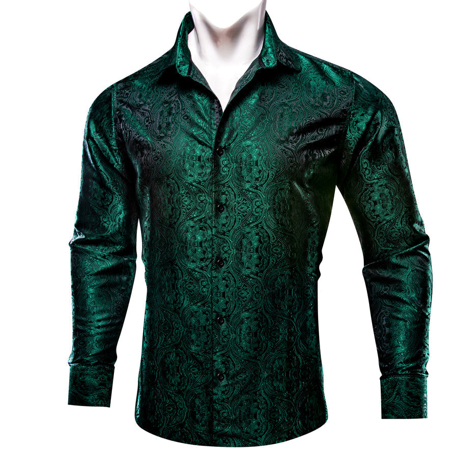 Dark Green Paisley Dress Shirt shirt S   - Sophisticated Gentlemen