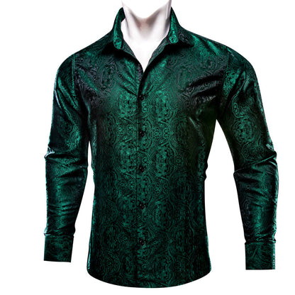 Dark Green Paisley Dress Shirt shirt S   - Sophisticated Gentlemen