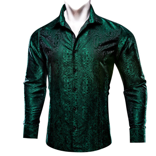 Dark Green Paisley Dress Shirt shirt S   - Sophisticated Gentlemen