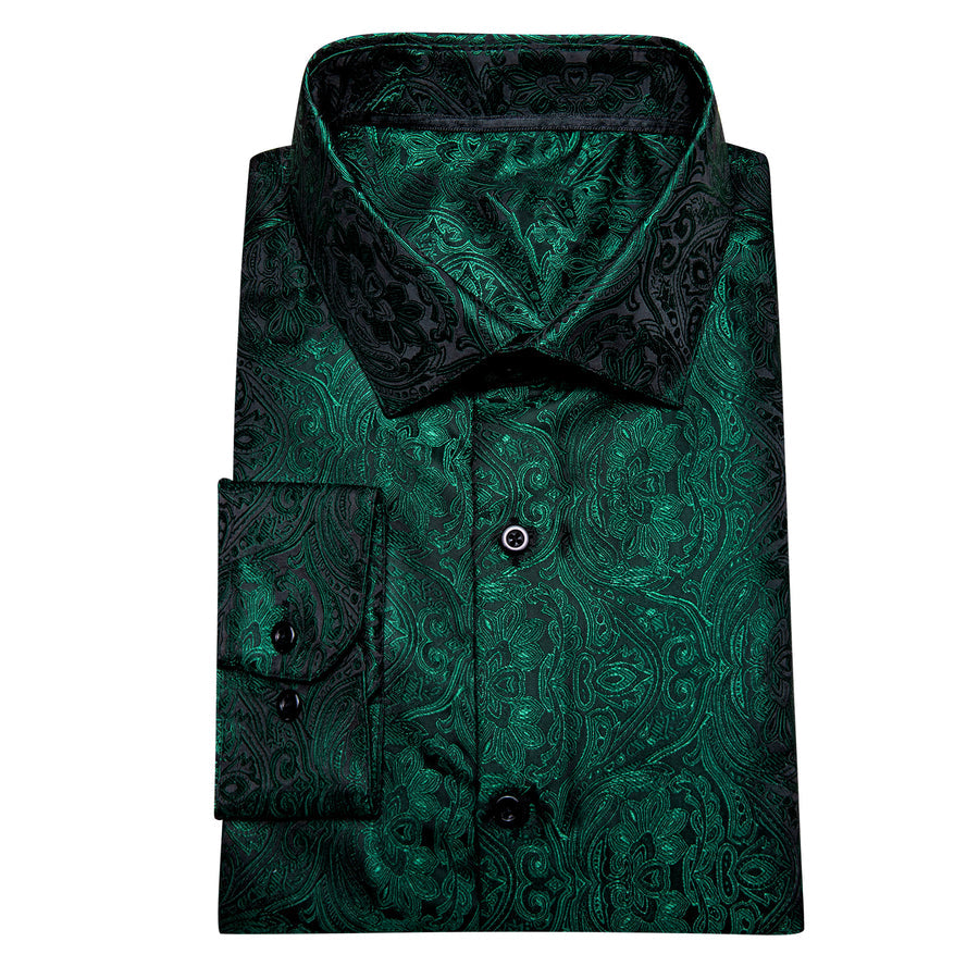 Dark Green Paisley Dress Shirt shirt    - Sophisticated Gentlemen