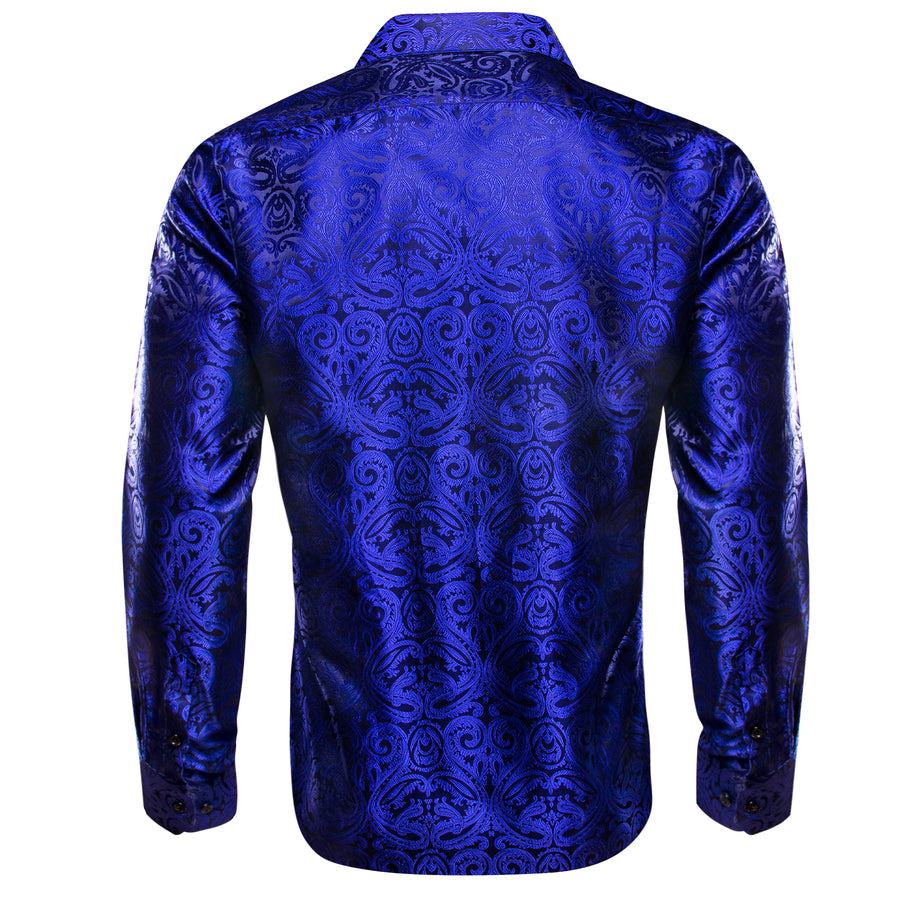 Navy Blue Paisley Silk Dress Shirt shirt    - Sophisticated Gentlemen