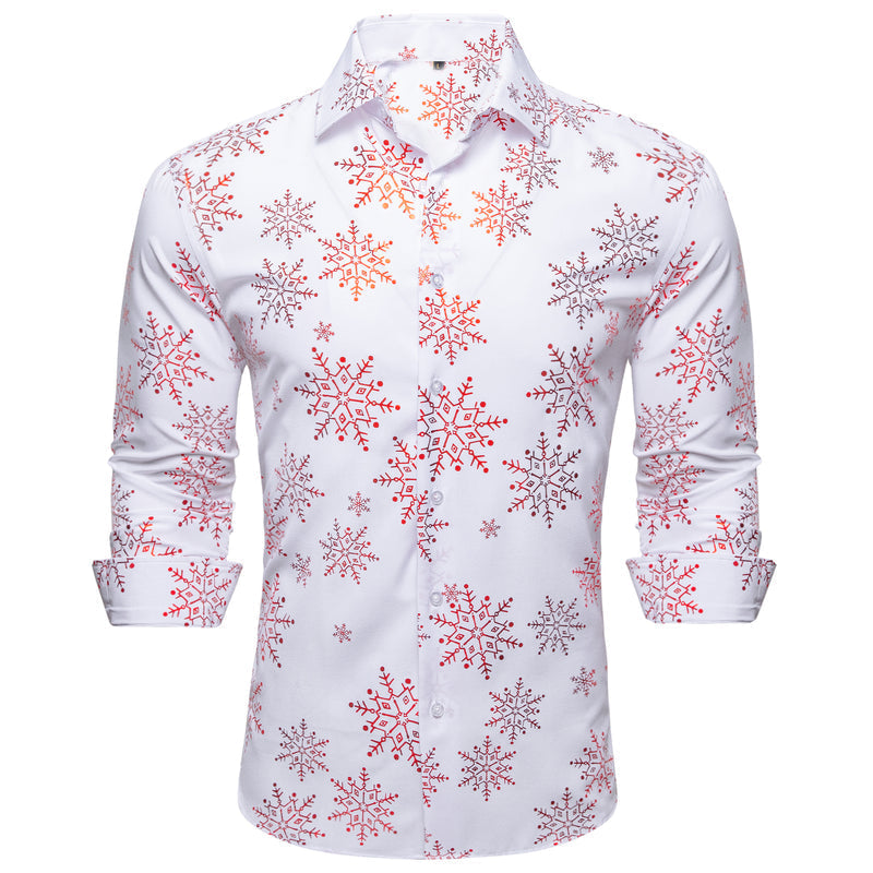 Christmas White With Pink Snowflake Floral Dress Shirt shirt    - Sophisticated Gentlemen