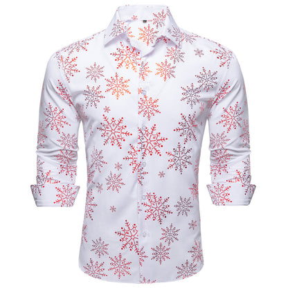 Christmas White With Pink Snowflake Floral Dress Shirt shirt    - Sophisticated Gentlemen