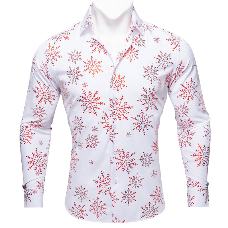 Christmas White With Pink Snowflake Floral Dress Shirt shirt S   - Sophisticated Gentlemen