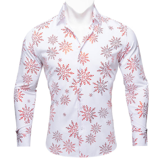 Christmas White With Pink Snowflake Floral Dress Shirt shirt S   - Sophisticated Gentlemen