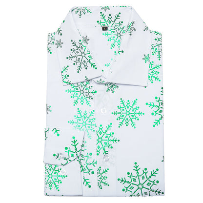 Christmas White With Green Snowflake Floral Dress Shirt shirt    - Sophisticated Gentlemen
