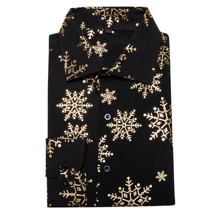 Christmas Black With Golden Snowflake Floral Dress Shirt shirt    - Sophisticated Gentlemen