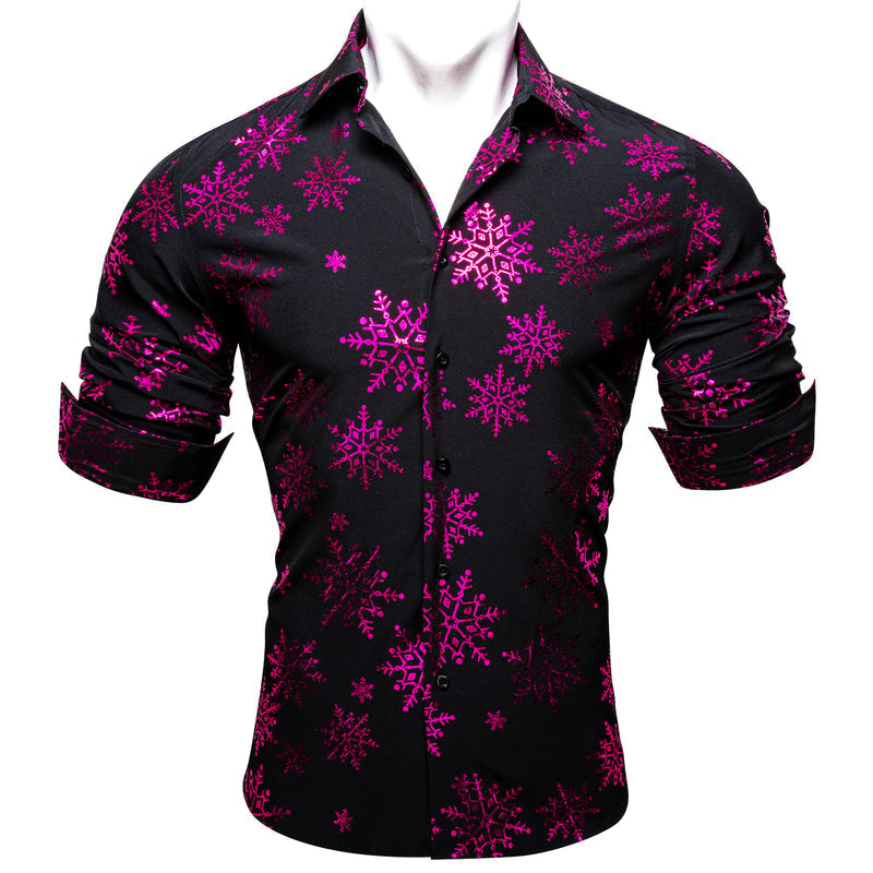 Christmas Black With Purple Snowflake Floral Dress Shirt shirt    - Sophisticated Gentlemen