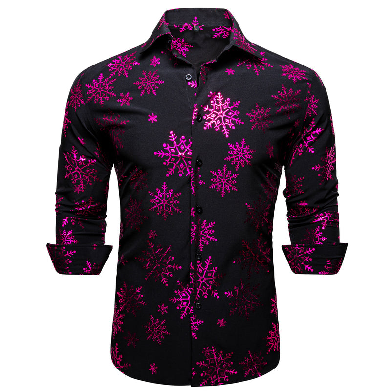 Christmas Black With Purple Snowflake Floral Dress Shirt shirt    - Sophisticated Gentlemen