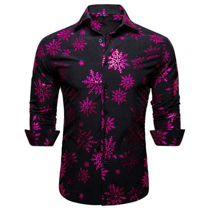 Christmas Black With Purple Snowflake Floral Dress Shirt shirt    - Sophisticated Gentlemen