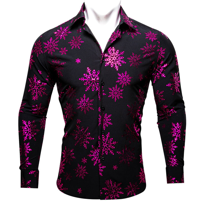 Christmas Black With Purple Snowflake Floral Dress Shirt shirt S   - Sophisticated Gentlemen