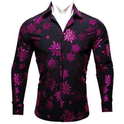 Christmas Black With Purple Snowflake Floral Dress Shirt shirt S   - Sophisticated Gentlemen