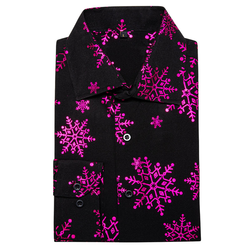 Christmas Black With Purple Snowflake Floral Dress Shirt shirt    - Sophisticated Gentlemen