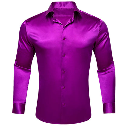 Dark Purple Solid Satin Silk Dress Shirt shirt S   - Sophisticated Gentlemen
