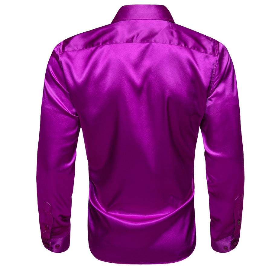 Dark Purple Solid Satin Silk Dress Shirt shirt    - Sophisticated Gentlemen