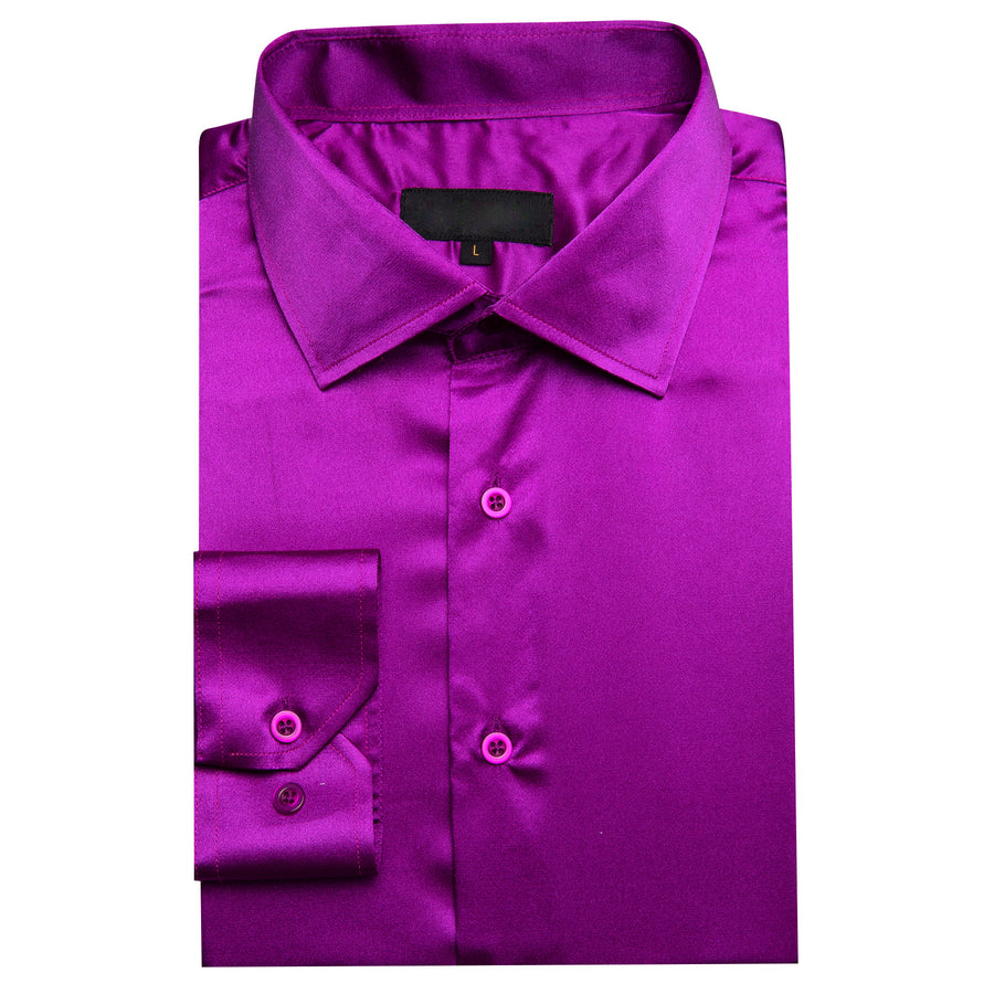 Dark Purple Solid Satin Silk Dress Shirt shirt    - Sophisticated Gentlemen