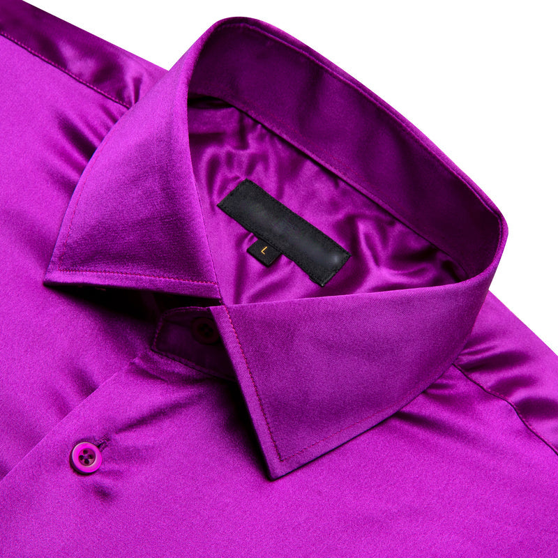 Dark Purple Solid Satin Silk Dress Shirt shirt    - Sophisticated Gentlemen