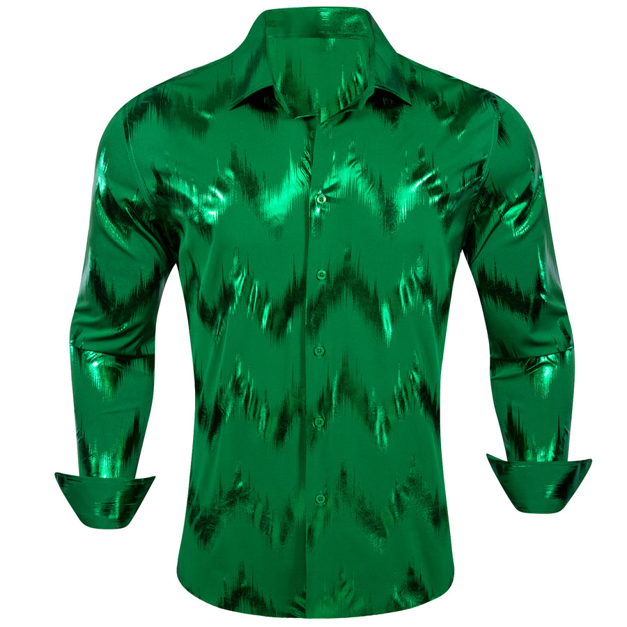 Bronzing Printing Green Novelty Dress Shirt shirt S   - Sophisticated Gentlemen