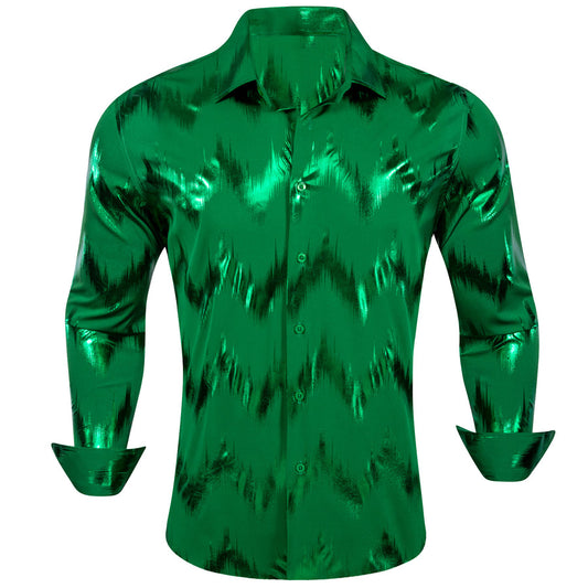Bronzing Printing Green Novelty Dress Shirt shirt S   - Sophisticated Gentlemen