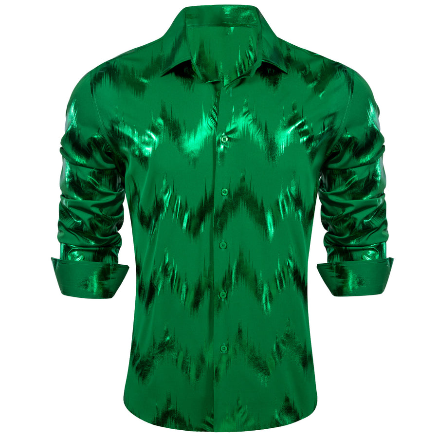 Bronzing Printing Green Novelty Dress Shirt shirt    - Sophisticated Gentlemen