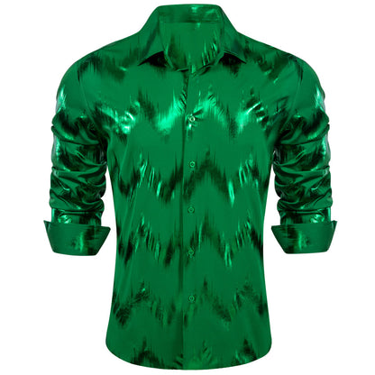 Bronzing Printing Green Novelty Dress Shirt shirt    - Sophisticated Gentlemen