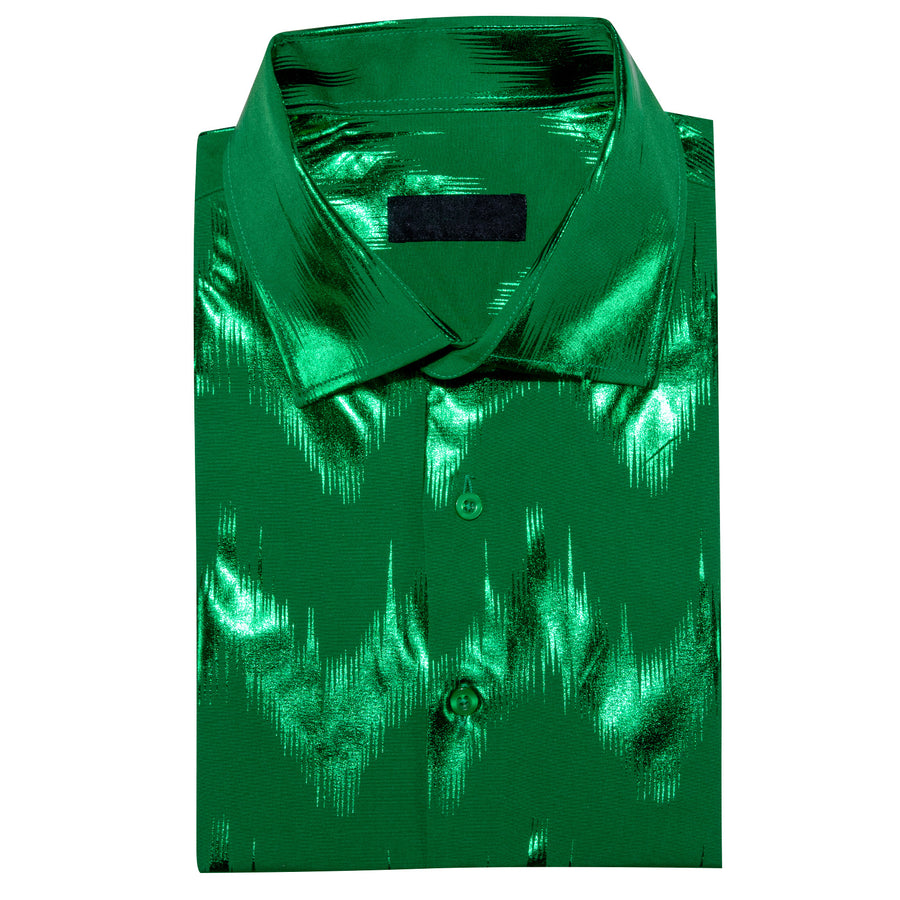 Bronzing Printing Green Novelty Dress Shirt shirt    - Sophisticated Gentlemen