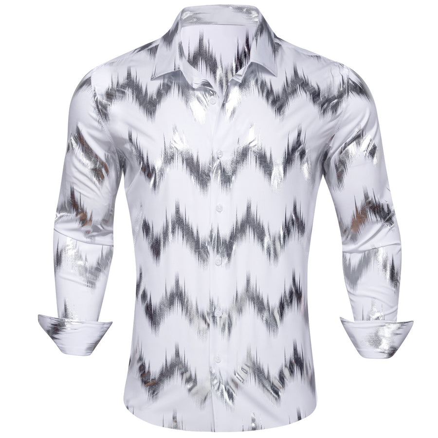 White Gray Bronzing Printing Novelty Dress Shirt shirt S   - Sophisticated Gentlemen