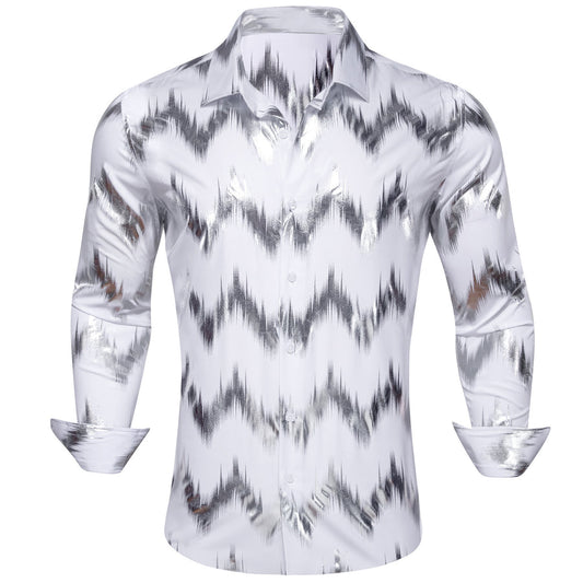 White Gray Bronzing Printing Novelty Dress Shirt shirt S   - Sophisticated Gentlemen