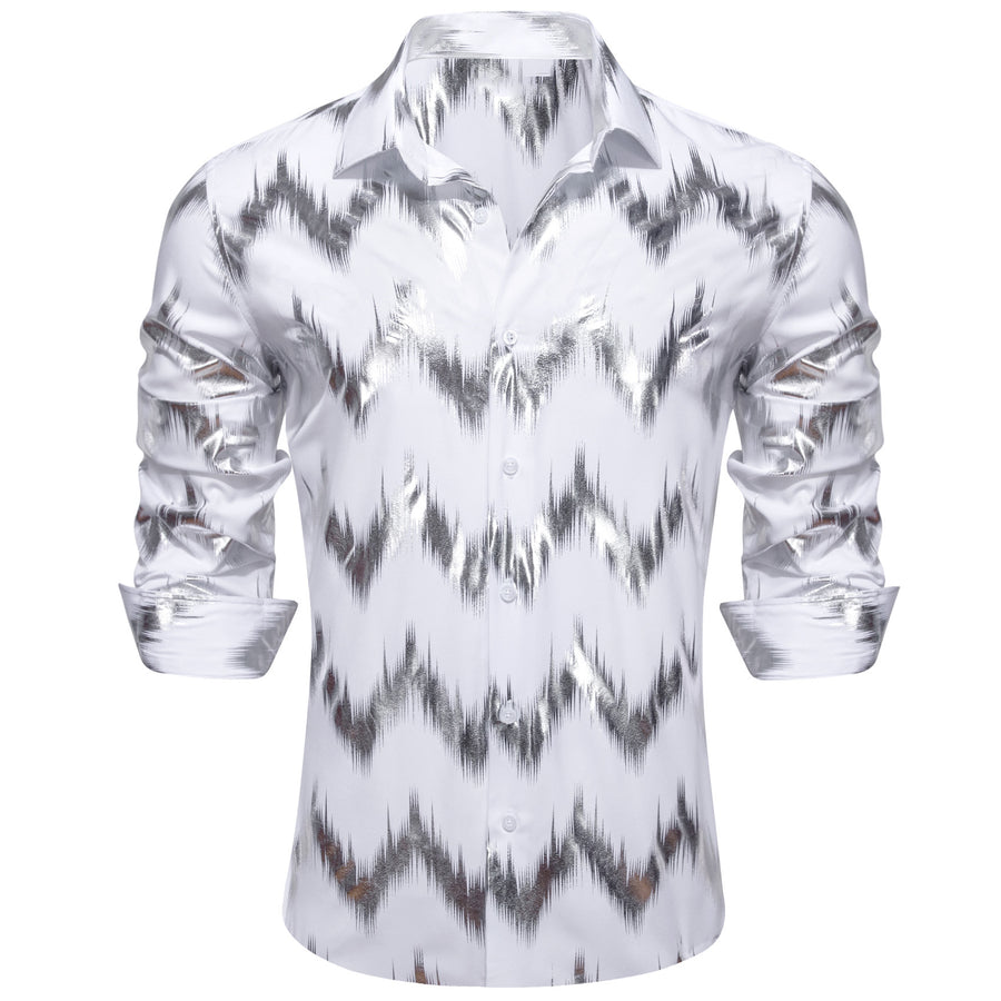 White Gray Bronzing Printing Novelty Dress Shirt shirt    - Sophisticated Gentlemen