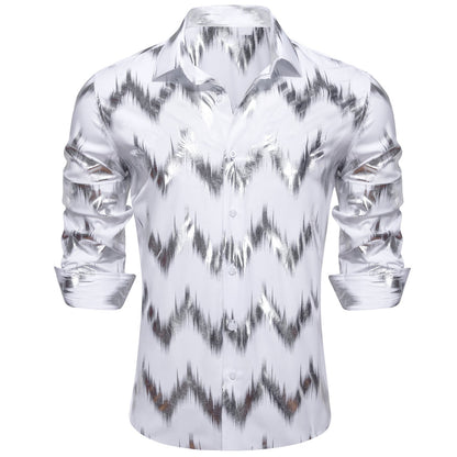 White Gray Bronzing Printing Novelty Dress Shirt shirt    - Sophisticated Gentlemen