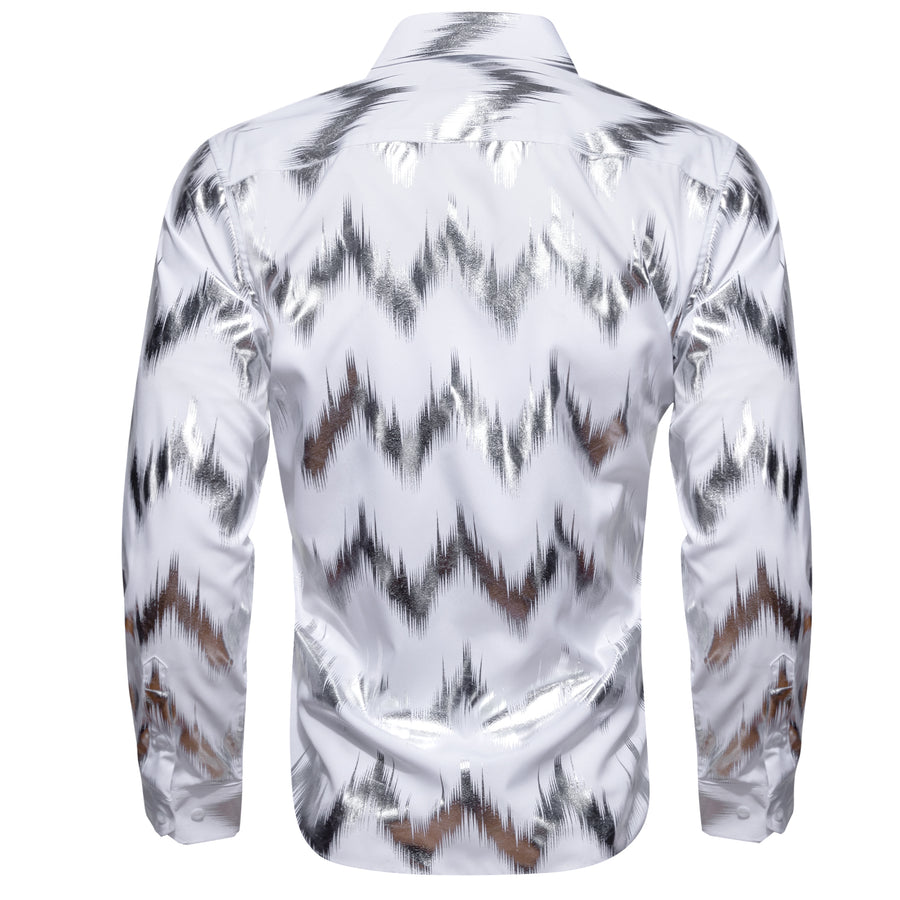 White Gray Bronzing Printing Novelty Dress Shirt shirt    - Sophisticated Gentlemen