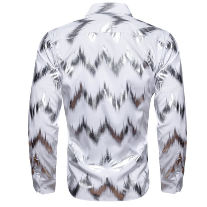 White Gray Bronzing Printing Novelty Dress Shirt shirt    - Sophisticated Gentlemen