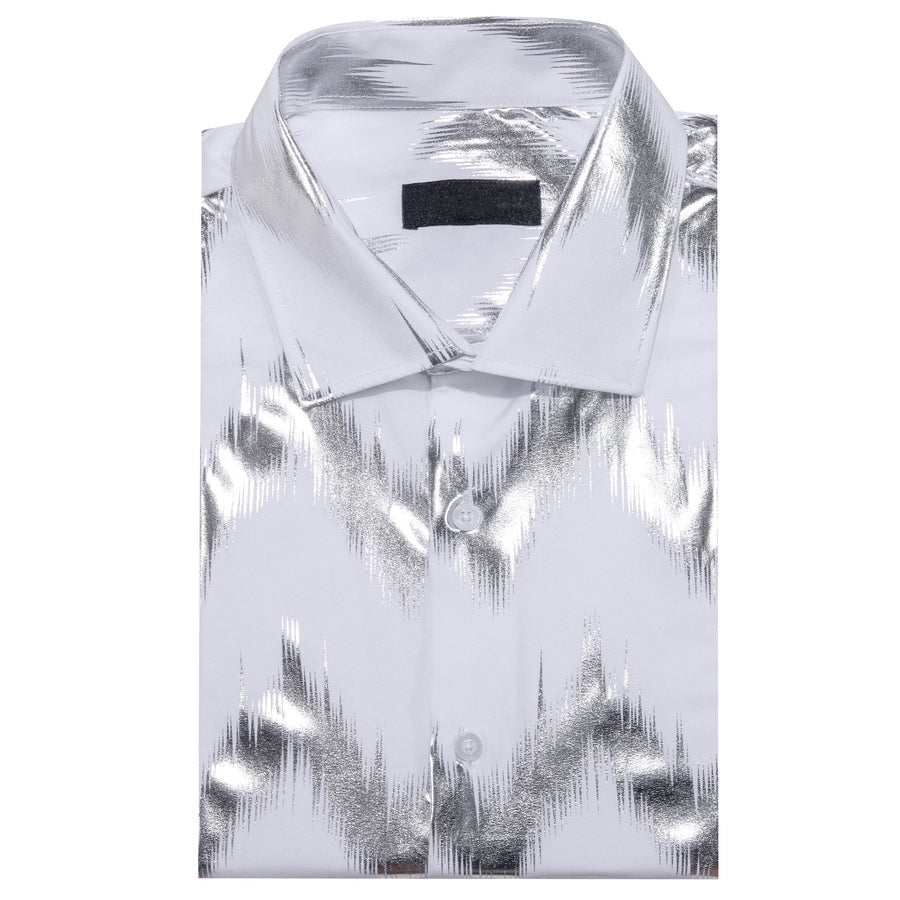 White Gray Bronzing Printing Novelty Dress Shirt shirt    - Sophisticated Gentlemen