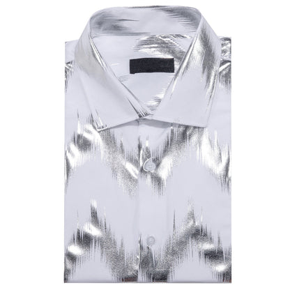 White Gray Bronzing Printing Novelty Dress Shirt shirt    - Sophisticated Gentlemen